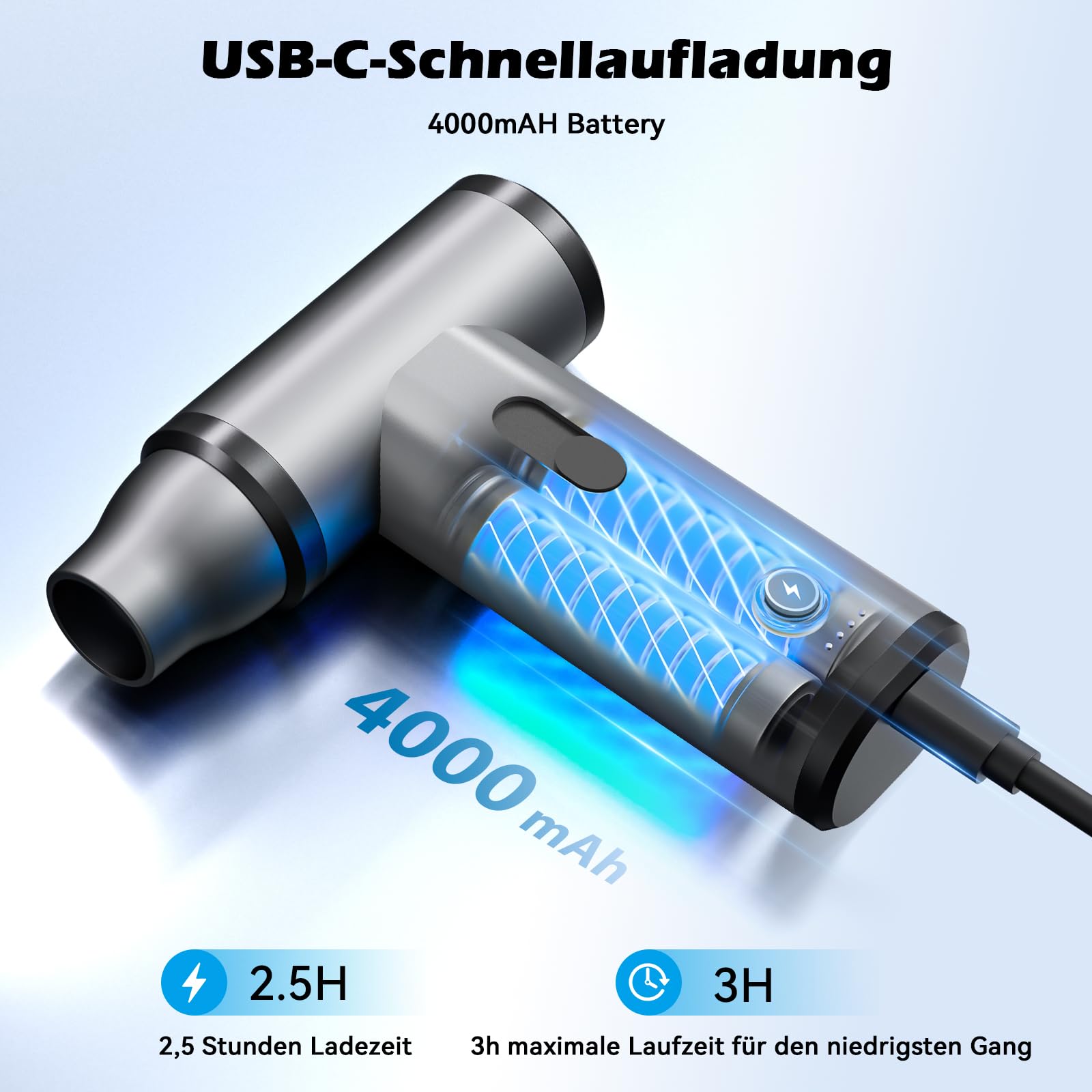 KUKIHO Eektrische Staubgebläse, 110.000 U/min Handgehaltenes Druckluftspray, All-in-One-Funktion zum Blasen und Pumpen, PC Reinigungsset,Thermo schneefräse Gebläse Akku Druckluft Kompressor