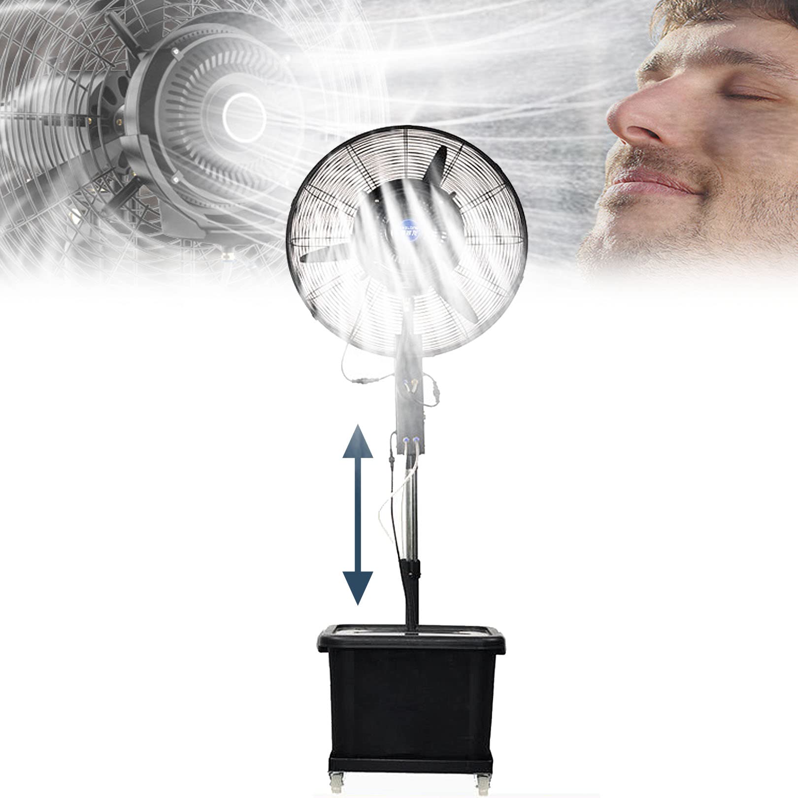 JKJZSALJ Oscillating Misting Fan With 3 Cooling Speeds,60°Oscillating And 9 Gallon Tank,Adjustable Height Portable Pedestal Fan For Outside Patio Restaurant Gym