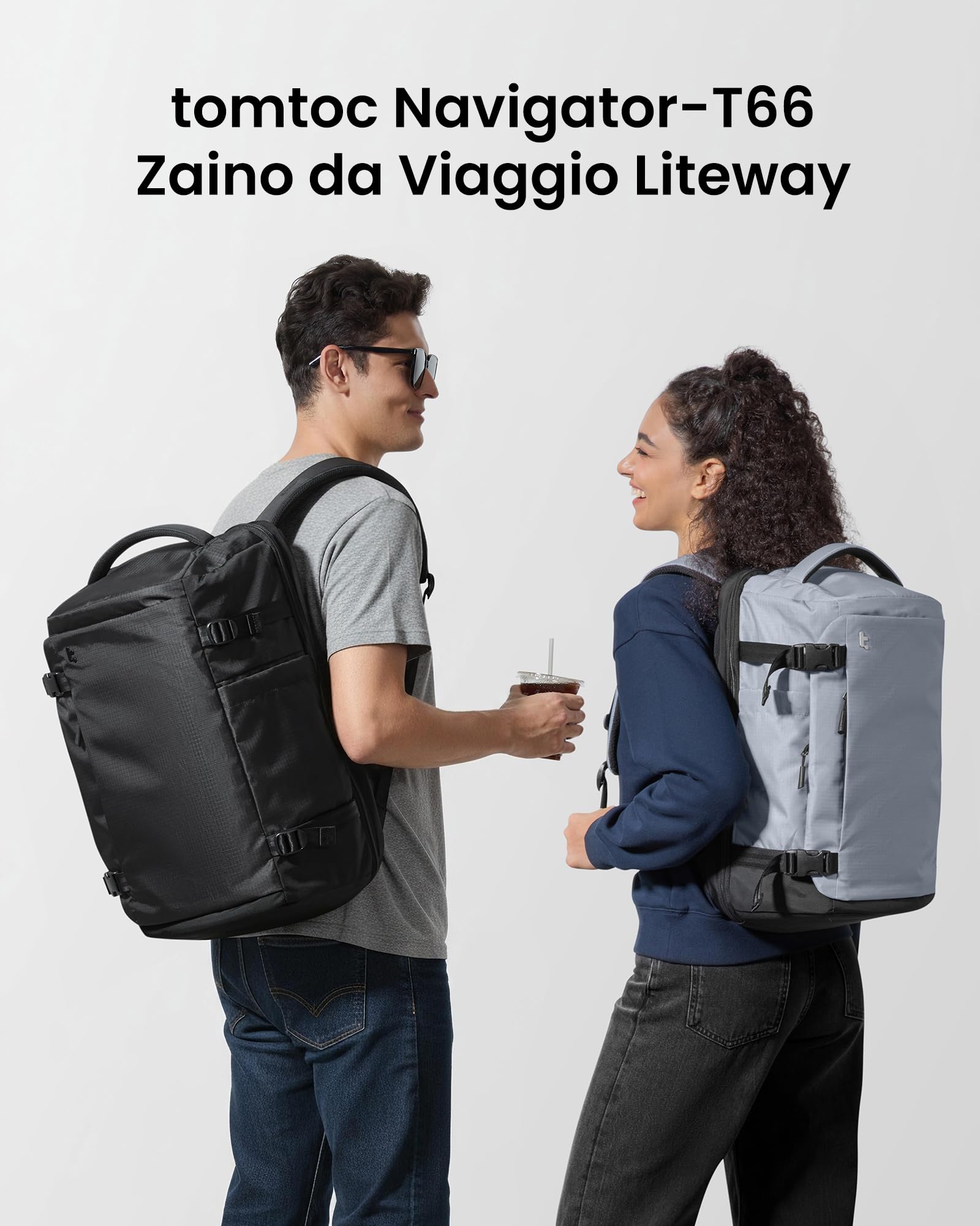 tomtoc Zaino da Viaggio 40L, Zaini Viaggio TSA, Zaino Bagaglio a Mano Impermeabile, Leggero Business Travel Backpack per Laptop 17,3 Pollici per Uomo Donna, Zaini Grande Casual Weekender