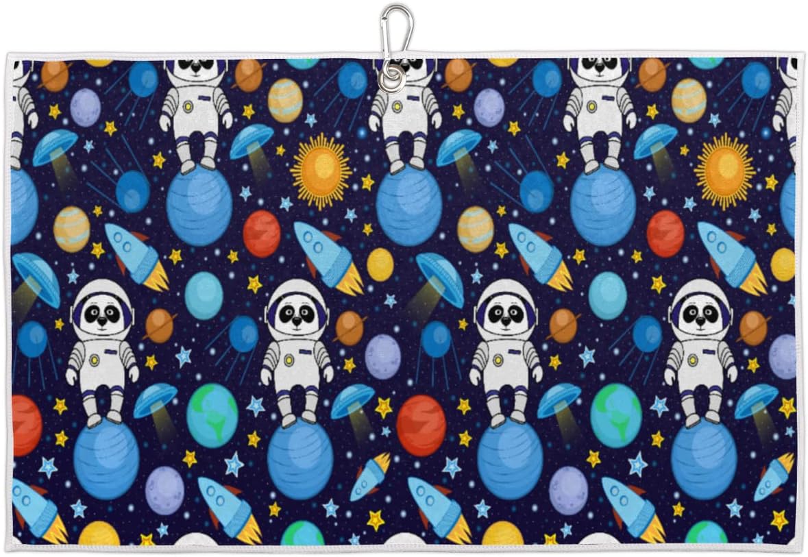 Earth Cartoon Golf Towel Microfiber Club Cleaner with Carabiner Clip Water Absorption Quick Dry Golf Towels for Women Men Golf Accessories 15 X 24 Inch