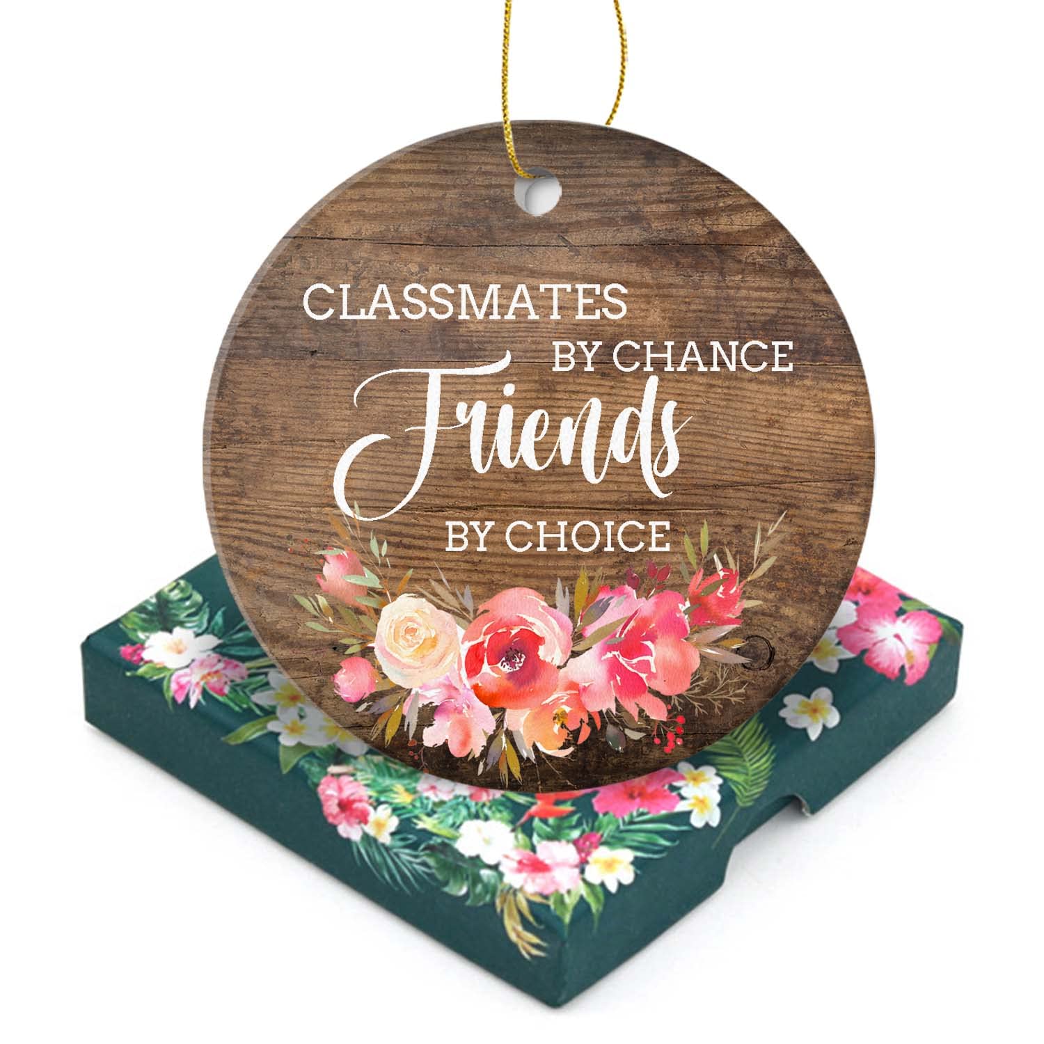 Classmates Christmas Ornament 2023-Classmates by Chance Friends by Choice Gifts for New Classmates Ornament Keepsake Friendship Gifts 3 Inch Round Ceramic Xmas Tree Ornaments with a Gift Box