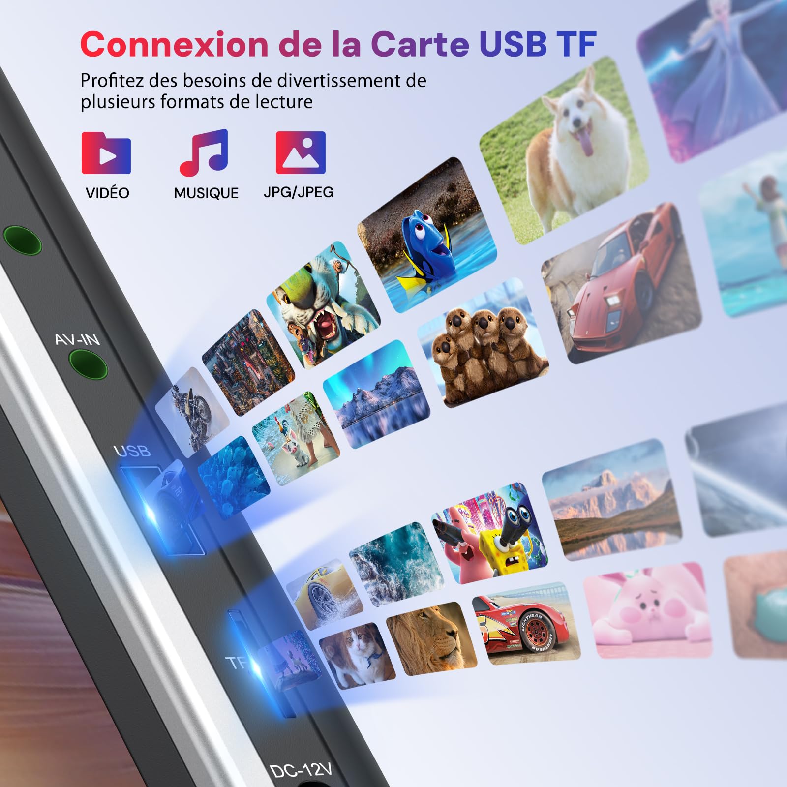 GOnavidio 10,5 écran Enfant appuie tête, Lecteur DVD Voiture avec 1080P HDMI in, Lecteur DVD Portable Voiture Compatible USB/TF, Slot in Design pour Enfant,Non Batterie
