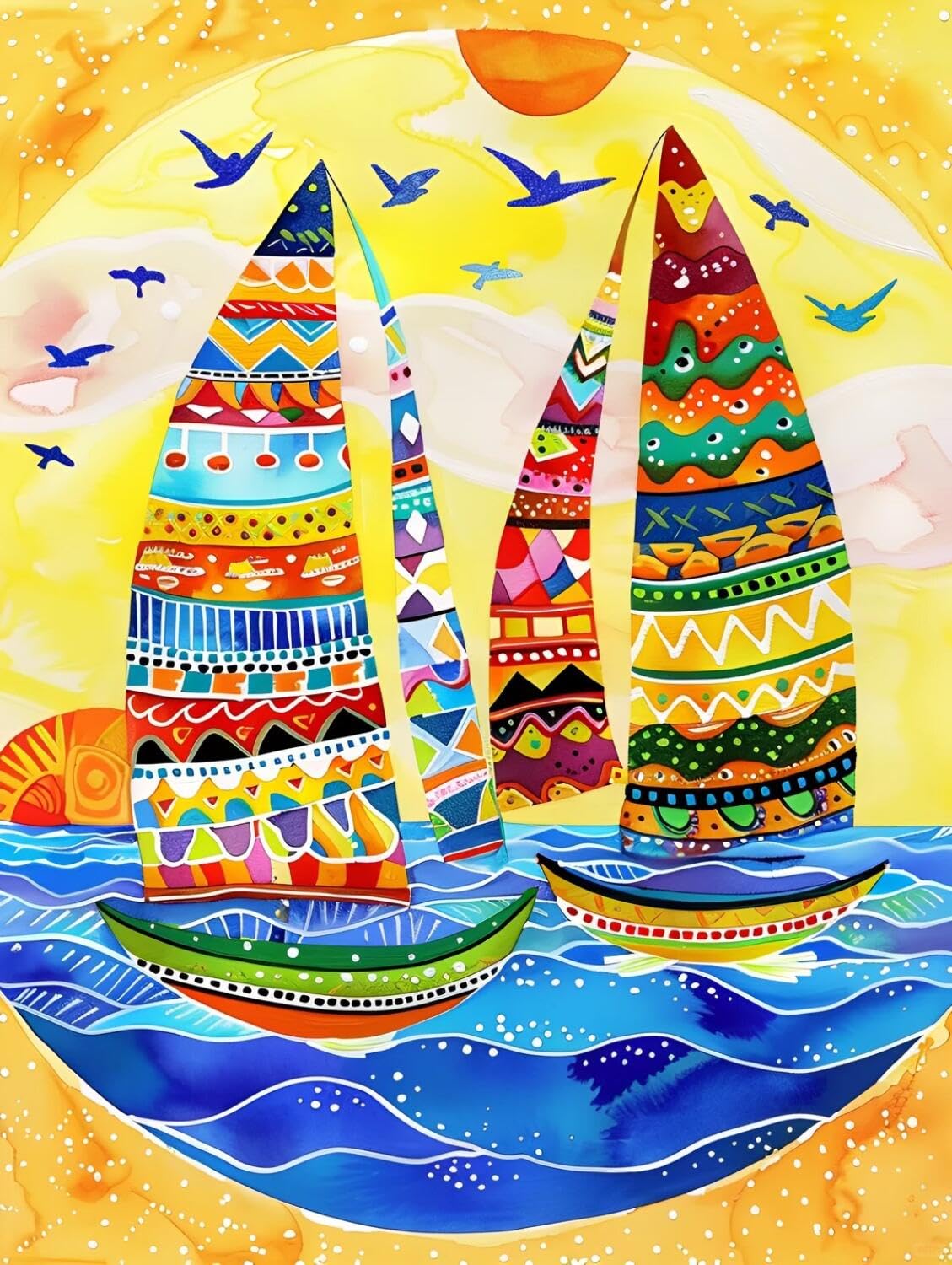 Rqwybcaxn Stamped Beaded Cross Stitch Kits Colorful Sailboats 40x50cm