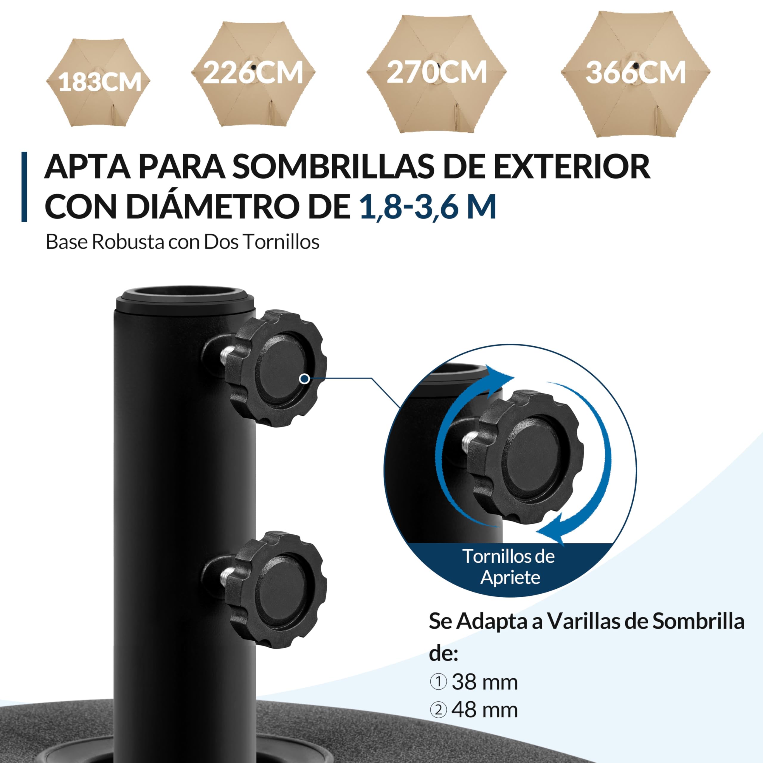 Yaheetech Base de Sombrilla Cuadrada Rellenable 37kg Agua /60kg Arena Negro | Ruedas Bloqueables, Mástiles con Tornillos de 38/48mm, HDPE Resistente a la Intemperie, Ideal para Jardín/Terraza/Patio