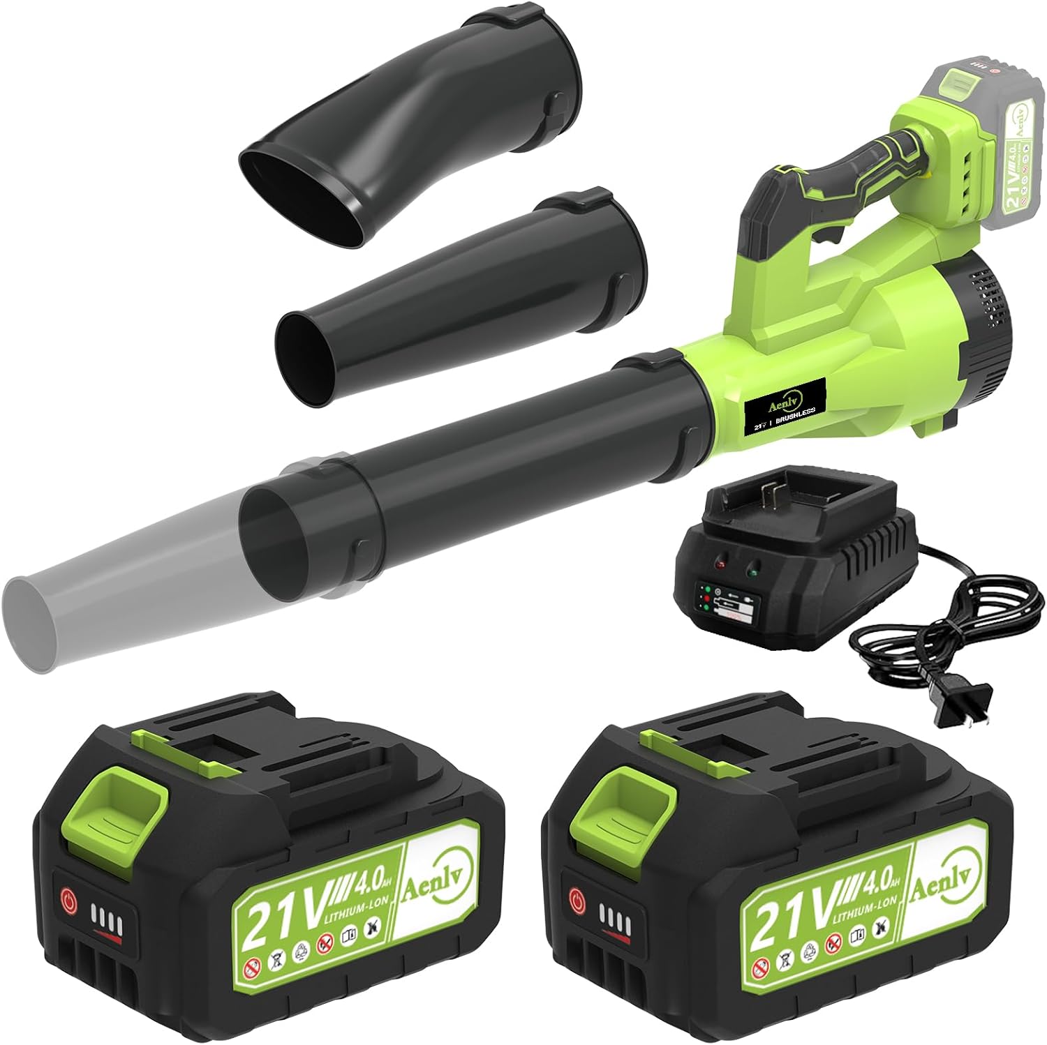 ?2×4.0Ah&Powerful Wind? Aenlv Cordless Leaf Blower-330CFM High,18-21V Lightweight & Portable Design with a Charger and Two Batteries for Outdoor Cleaning in Courtyard, Lawn, and Roadway (Green)