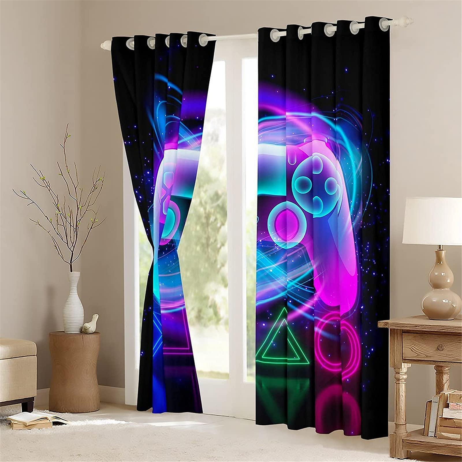 Gamepad Verdunkelungsvorhang Games Wasserdichter Stoff Gardinen Für Kinderzimmer,Ösen Oben Für Gardinen?100% Polyester (183×160(BxH),5)