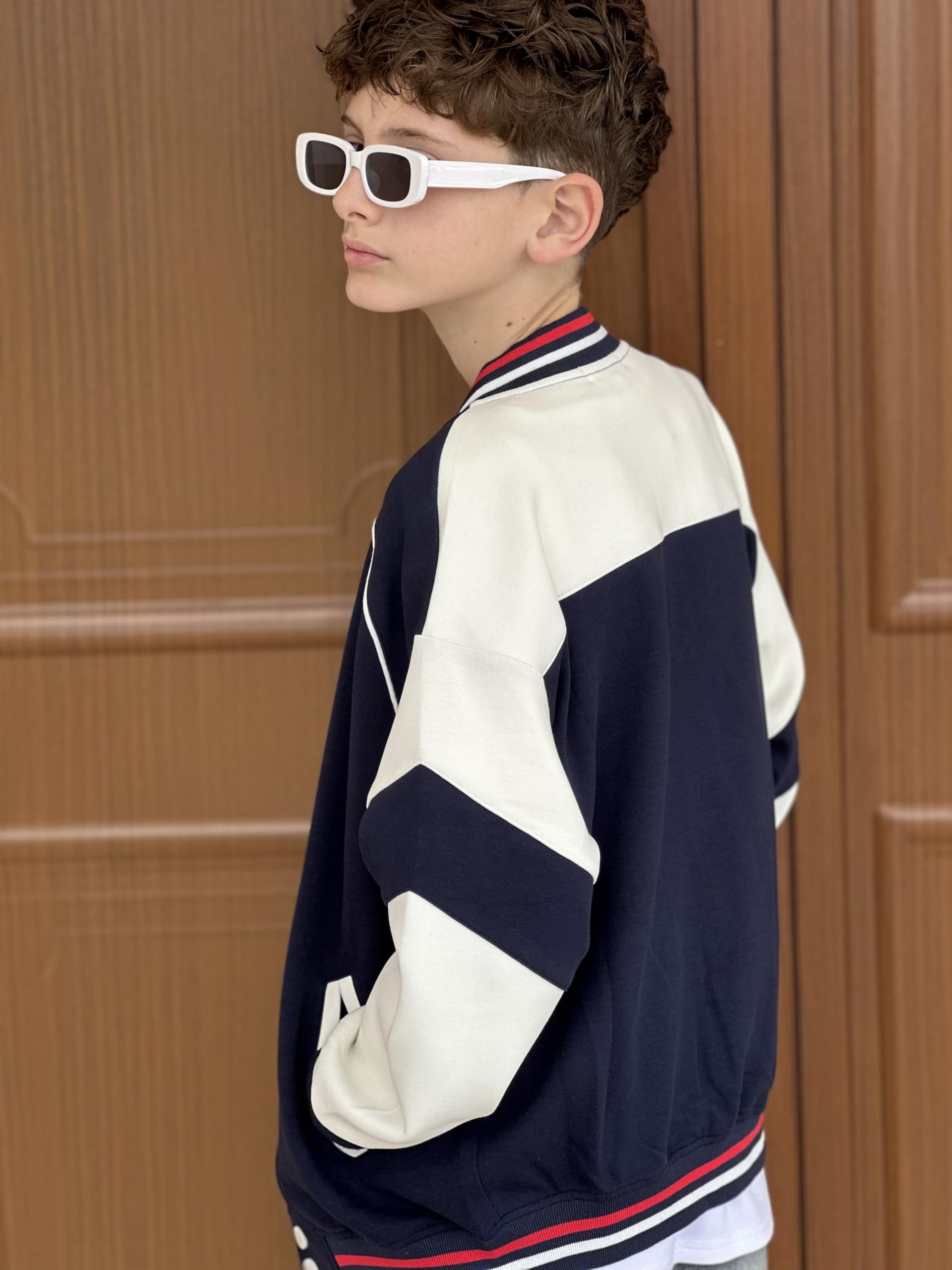 Rolanko Veste de Baseball pour Filles, Style Universitaire D'école avec Poches, Garçons Manteau Aviateur, Blousons pour Enfants