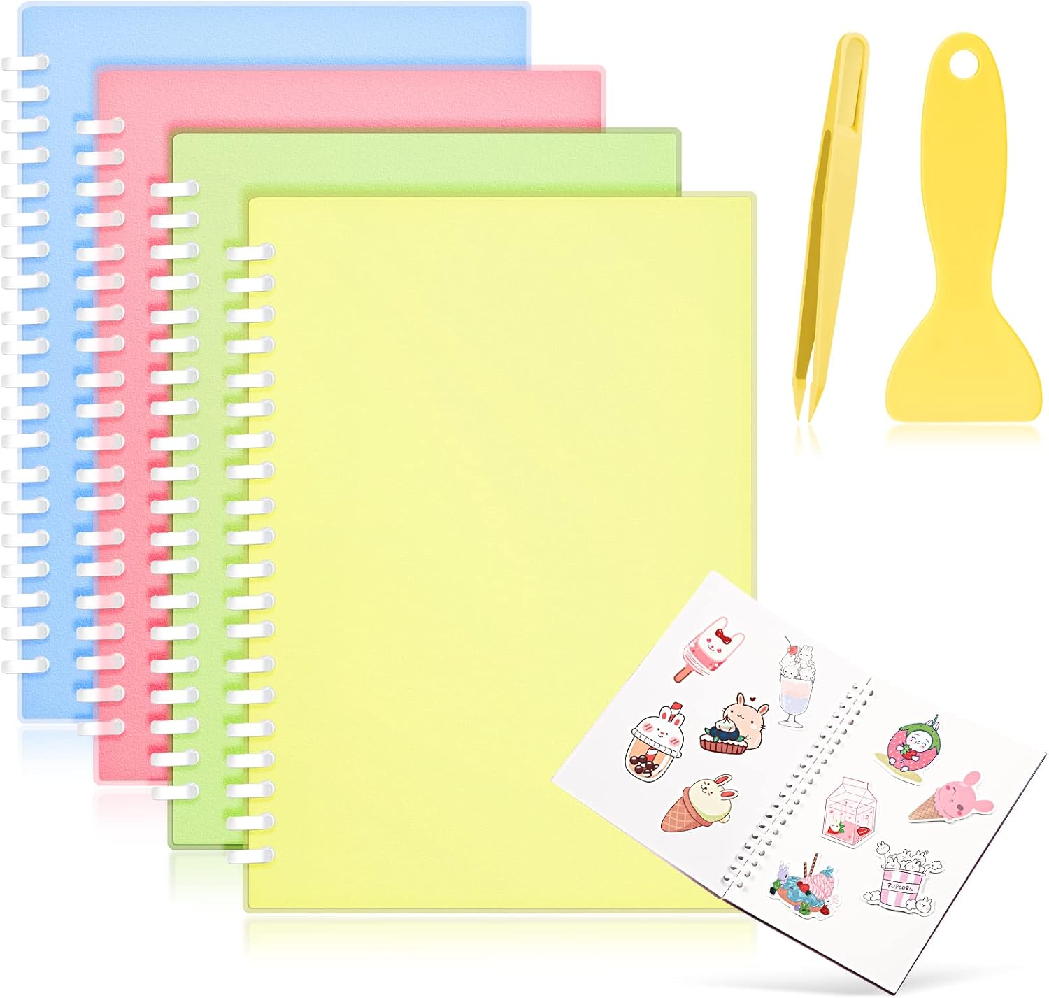4 Pieces Sticker Collecting Book Album Reusable Sticker Book with a Plastic Spatula