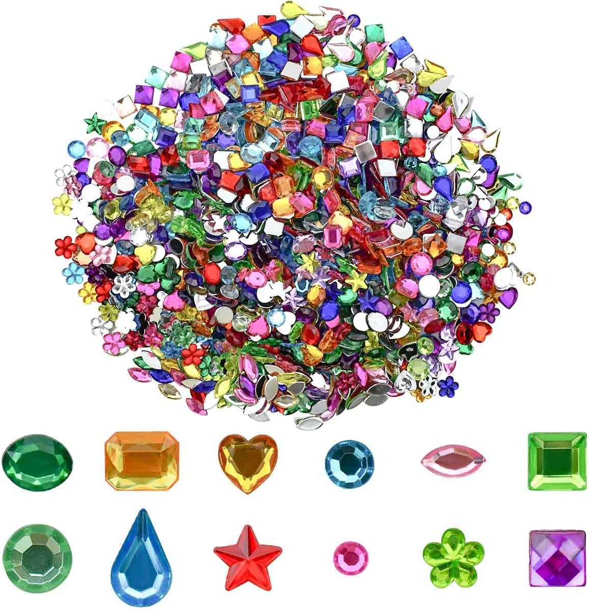1200 Pack Acrylic Flatback Rhinestones Jewels Craft Gems Jewels Crafts Gemstone Pirate Treasure Jewels Jewels Stickers Rhinestones Party Arts Decoration for Kids Colorful Bling Crystal (12 Shapes)
