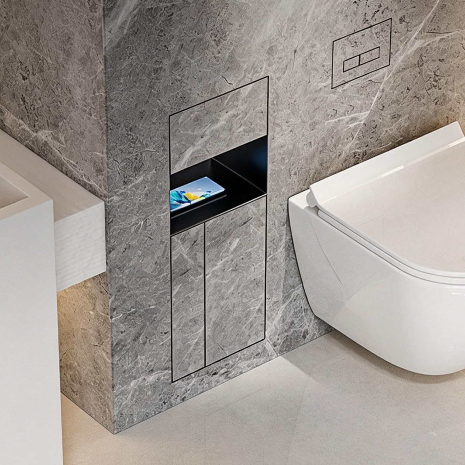 Porta carta igienica da incasso con cestino e porta scopino WC