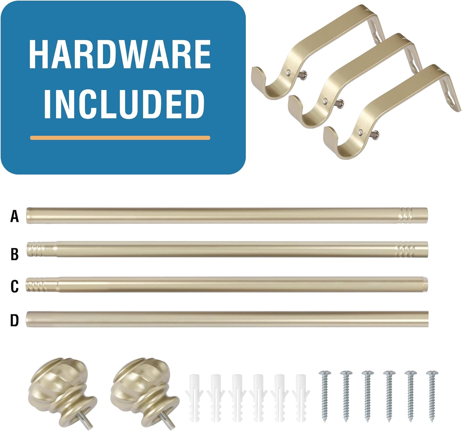 H.VERSAILTEX Curtain Rods 16.2 to 59.4 Inches, Heavy Duty & Adjustable Curtain Rod for Windows, 3/4 Inch Extendable Drapery Rod with Easy Install Design, Pale Gold