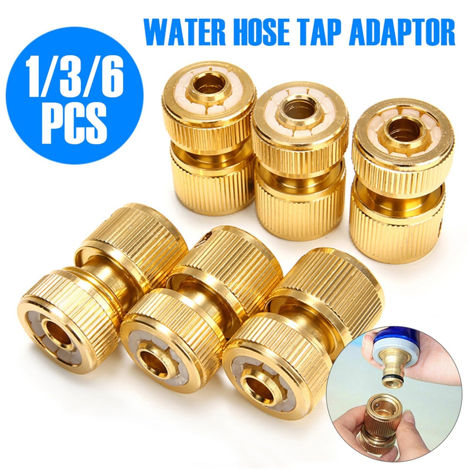 Set di raccordi per tubi in ottone Adattatore for tubo flessibile rivestito in ottone 1/3/6 pezzi, sistemi di accoppiamento da giardino con connettore girevole a connessione rapida 1/2"(6pcs)