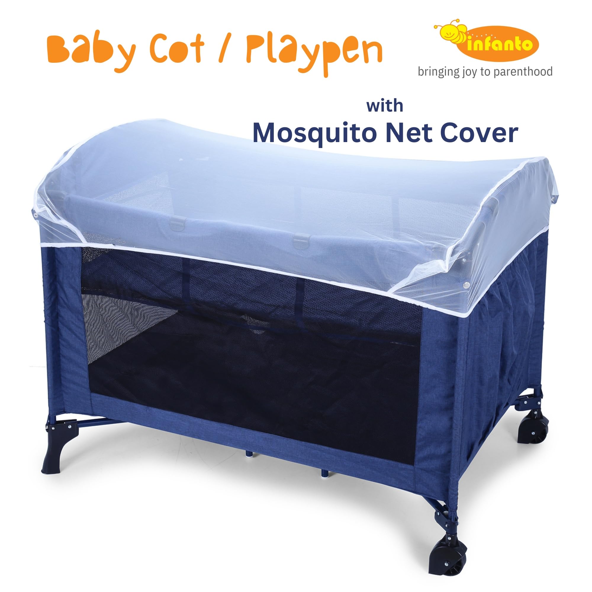 Infanto Playpen Cum Cot | Compact and Highly Portable| with Travel Bag | Easy Fold | 2-in-1 Functionality | Double-Layer Pad | Breathable Mesh-CC48 (Blue) - Image 2 thumbnail