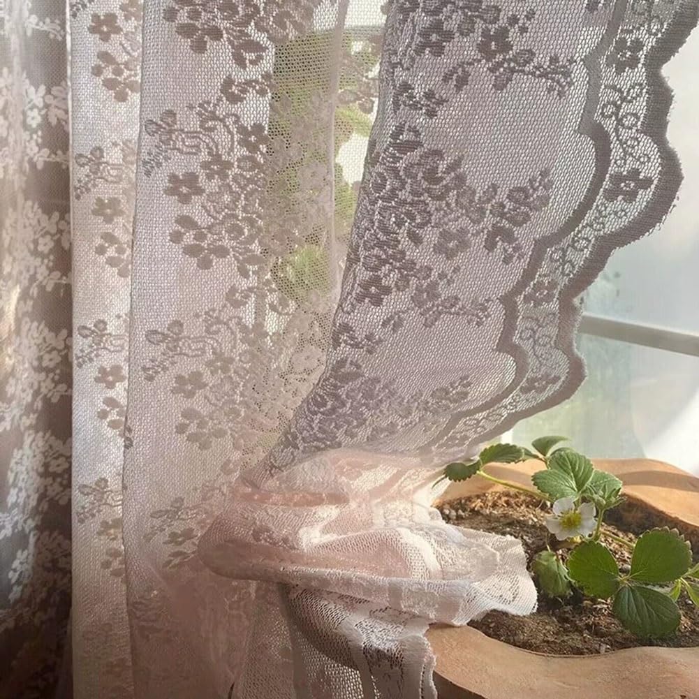 Lot de 1 Rideaux en Dentelle, Rideaux en Voile de Fenêtre À Fleurs Shabby Chic Filtrant la Lumière Passe-Tringle pour Salon Balcon Chambre(W280xH215cm/110x84inch)