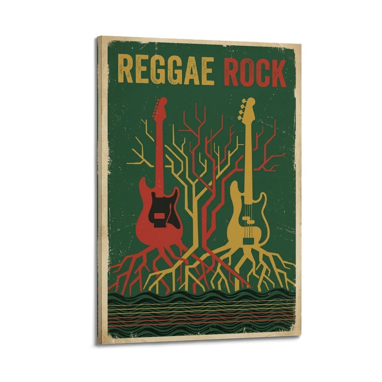 XKUGA Poster con stampa su tela, motivo: albero della vita, chitarra e basso, reggae rock, moderno, decorativo, decorazione artistica da parete per famiglia, grotta degli uomini, sala giochi, camera