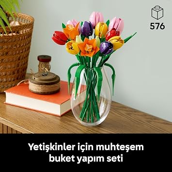 LEGO Botanicals Lale Buketi 11501 - Yetişkinler için Çeşitli Renkler ve Aşamalarda 5 Lale İçeren Sevgililer Günü'ne Özel Yaratıcı Dekoratif Model Yapım Seti (576 Parça)