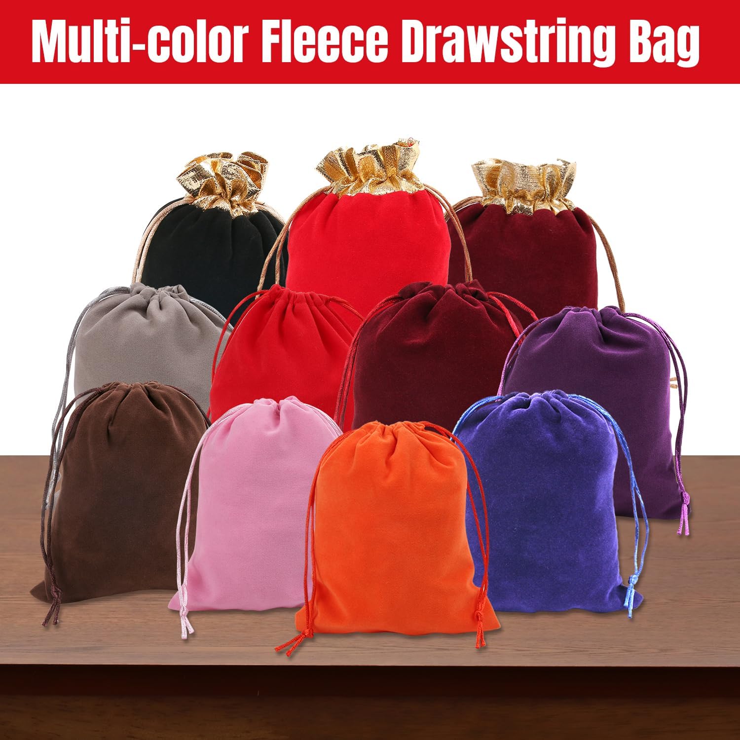 12pcs Golden Red Velvet Drawstring Bags 4.7×5.9 inch Luxurious Gift Pouches for Jewelry Cosmetics Wedding Party Favors（12pcs,Golden Red） image 4
