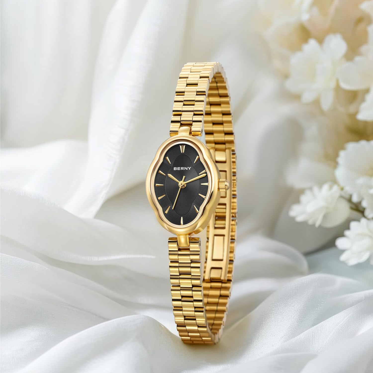 BERNY Gold Watches for Women Dainty Ladies Quartz Watch Vintage Copper Mirrors Shape Japanese Quartz Movement 3ATM Waterproof Fashion Female Wrist Watch Luxury Birthday Gifts - Image 7
