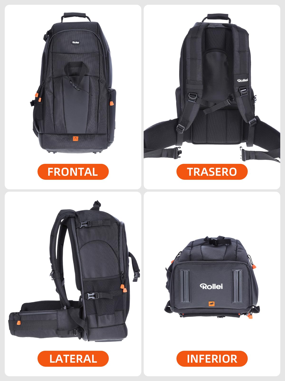 Rollei Mochila fotográfica L Fotoliner - Mochila fotográfica amplia con muchos compartimentos, incl. protección contra lluvia, Negro