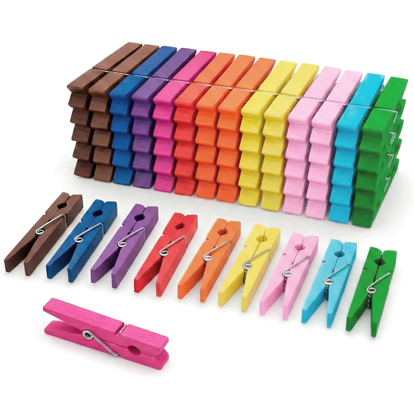 Zeno Colored Wooden Pegs – 50 Pack Wooden Clothes Pegs 7.5 cm with Rust-Resistant Coil, Natural Wood Clips for Laundry, Hanging Clothes, Crafts & DIY, Multicoloured