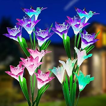 Onyxtron Add A Touch of Elegance to Your Outdoor Space with Our Solar Lily Garden Light - Designed to Illuminate and Decorate Your Garden All Night Long