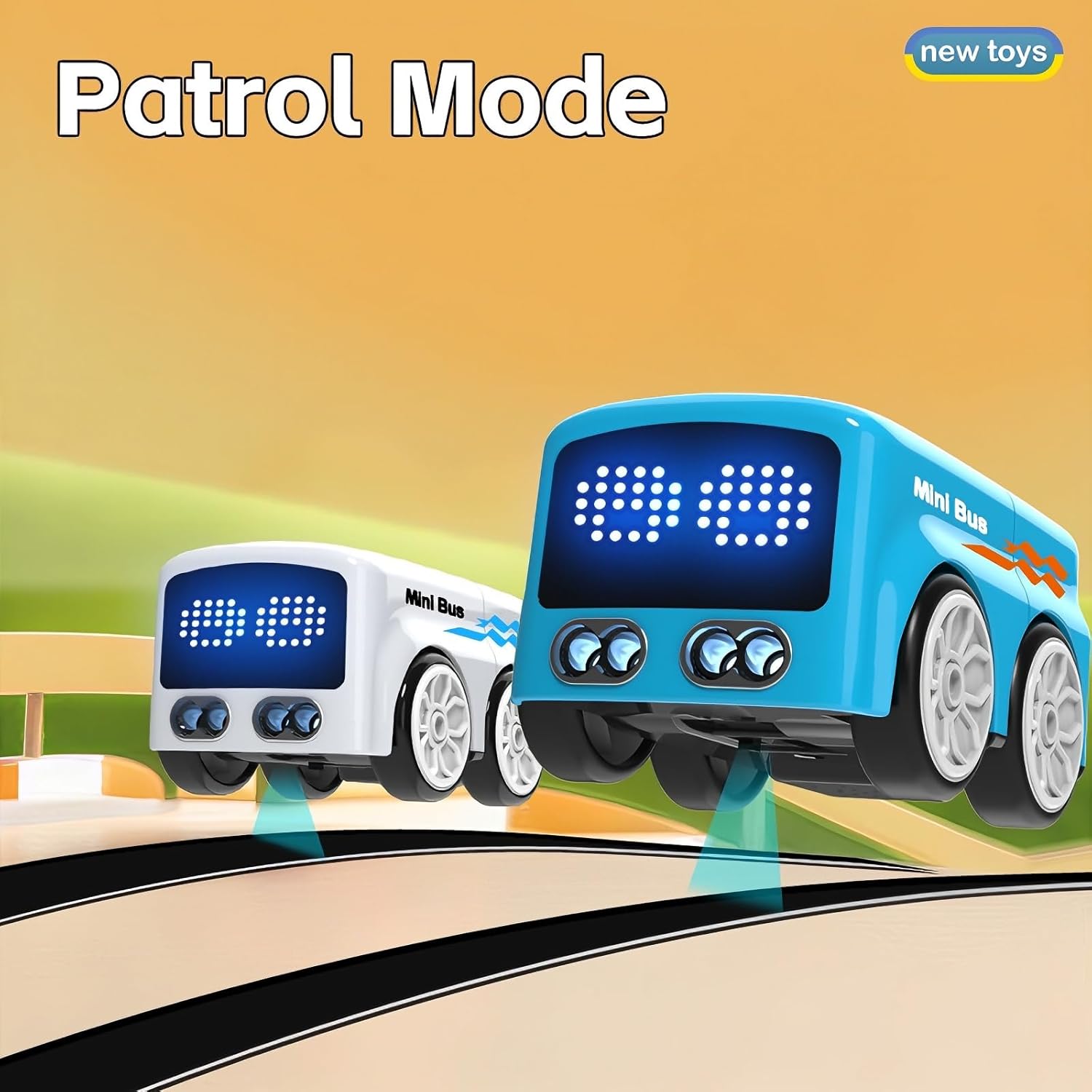 Magical Mini Bus Toy-5-in-1 multi-functional,features line-following function,gesture-controlled following car toy,with follow and avoidance modes,football interaction,and fun dynamic effects(blue)