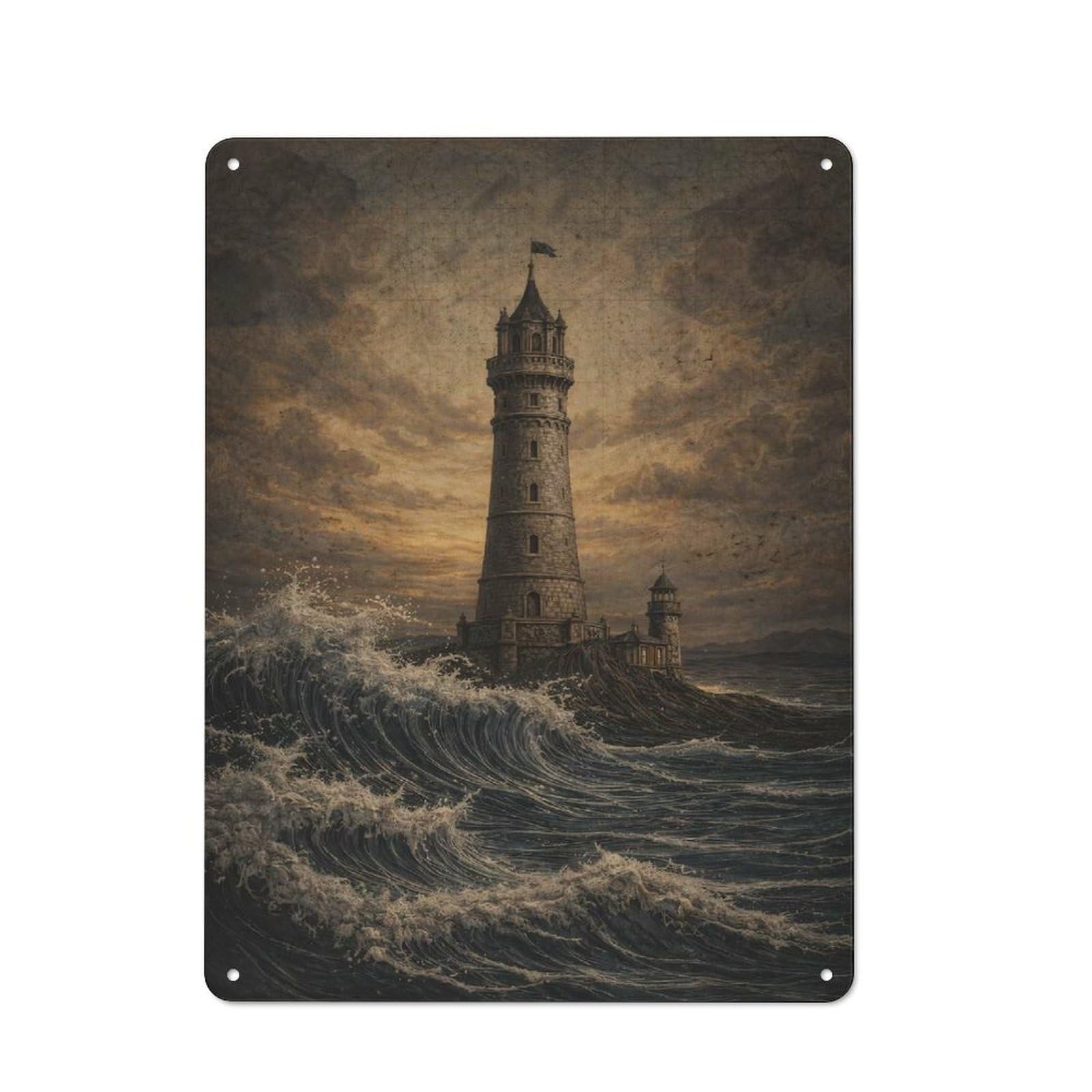 Junmoney Style-16 Stormy Seas Lighthouse Rustic Metal Plaque 40X30cm For Café Or Restaurant, Wall Decor For People Reorganising Café And Restaurant