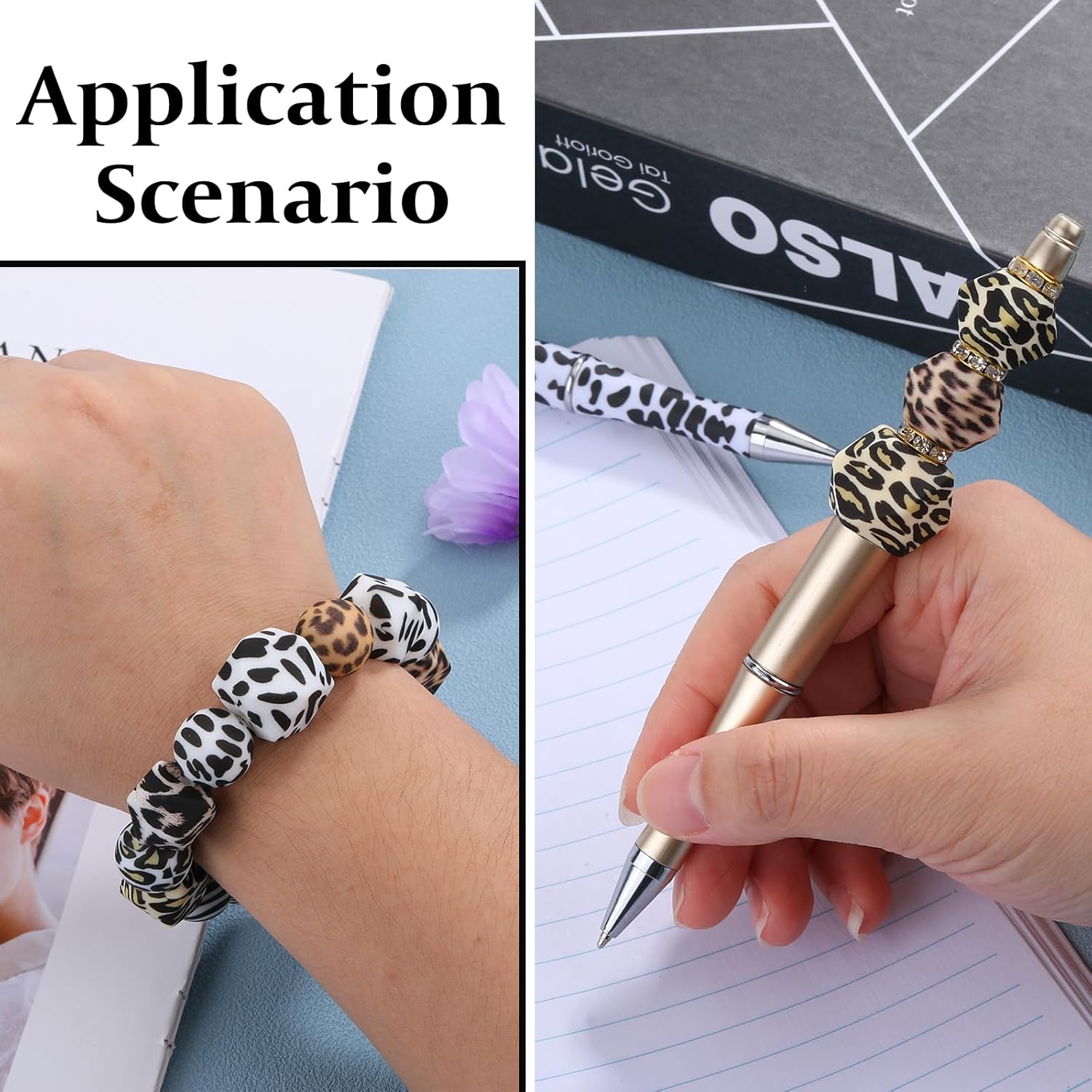 54Pcs Leopard Silicone Beads for Keychain Making 14mm Hexagonal Focal Beads for Pens Necklace Bracelets Jewelry Making - Image 5