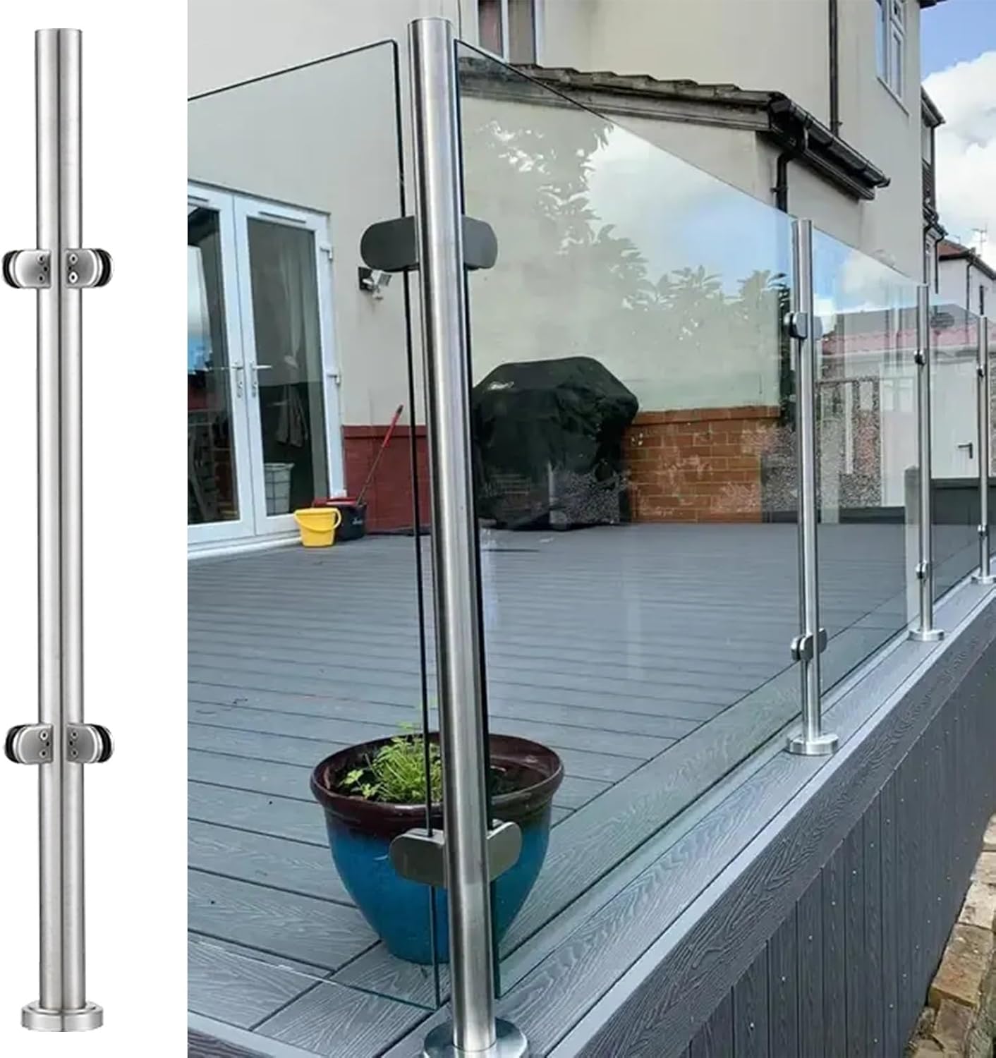 Amazon.co.jp: Glass Railing Post Floor Mounted Glass Column Clamp ...