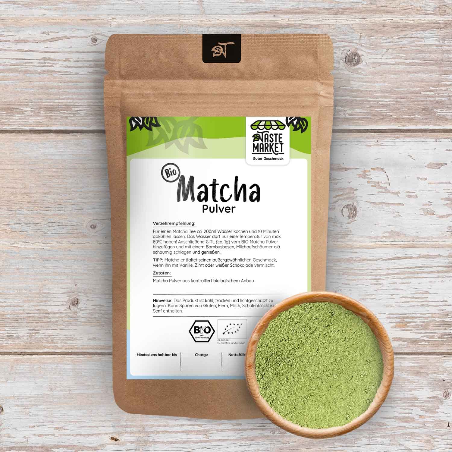 Bio Matcha Pulver 1kg – Grüner Tee Pulver – Ideal für Matcha Latte Smoothie & Backen – Kaffeealternative Vegan – TASTE MARKET