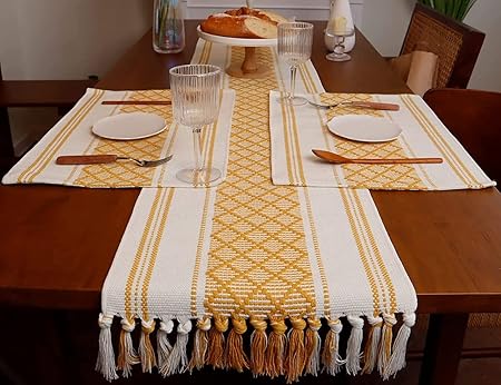 HOMEABLE 14 x 72 Inch Cotton Table Runner with 14x20 Inch Placemats Set of 4 Table Mats for Dining Table Kitchen Decoration-TB-01