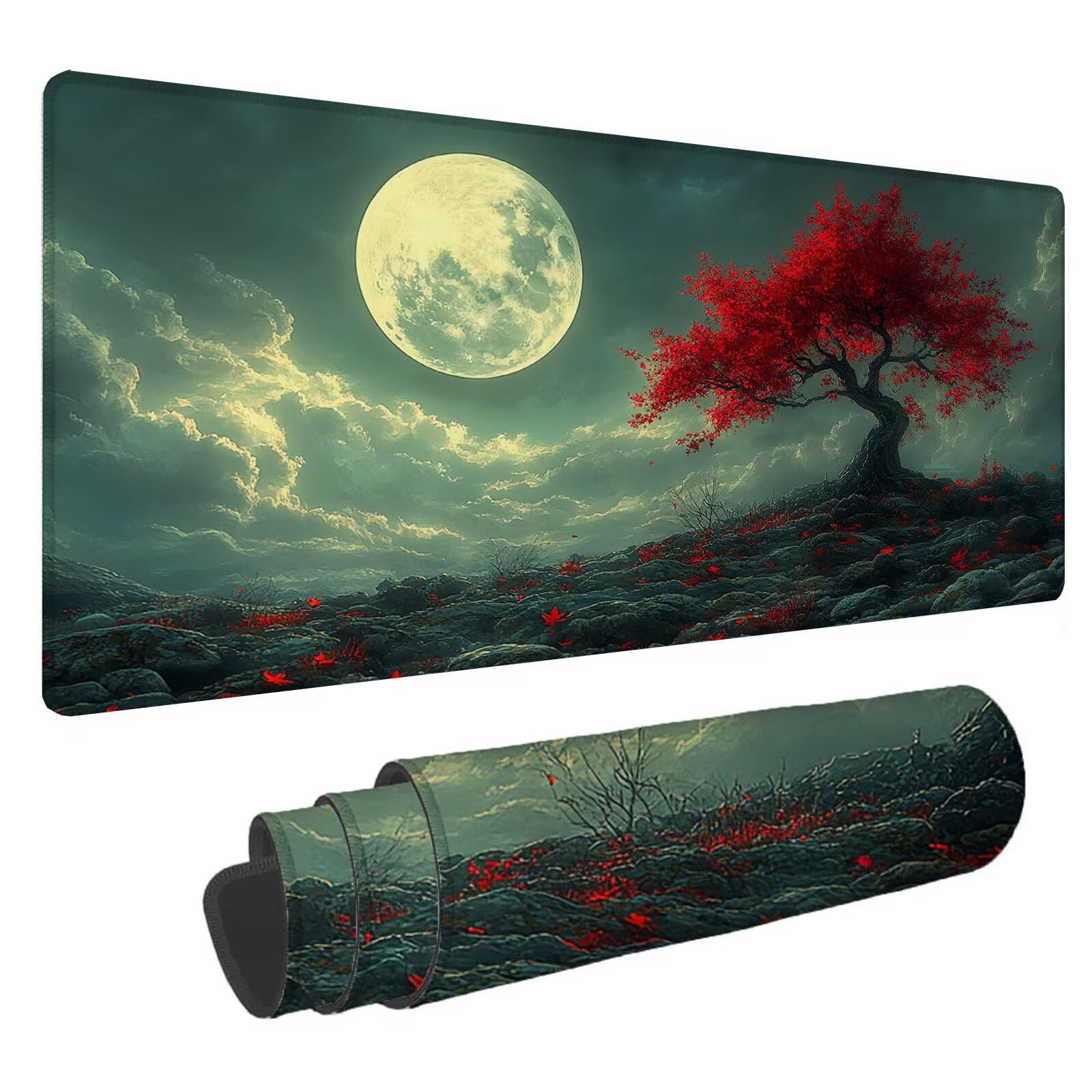 Podkładka pod mysz Księżyc XXL Mangrove Podkładka pod mysz 1600 x 800 x 4 mm Podkładka pod mysz do gier, duża wodoodporna antypoślizgowa podkładka na biurko, podkładka pod mysz szyte krawędzie dla