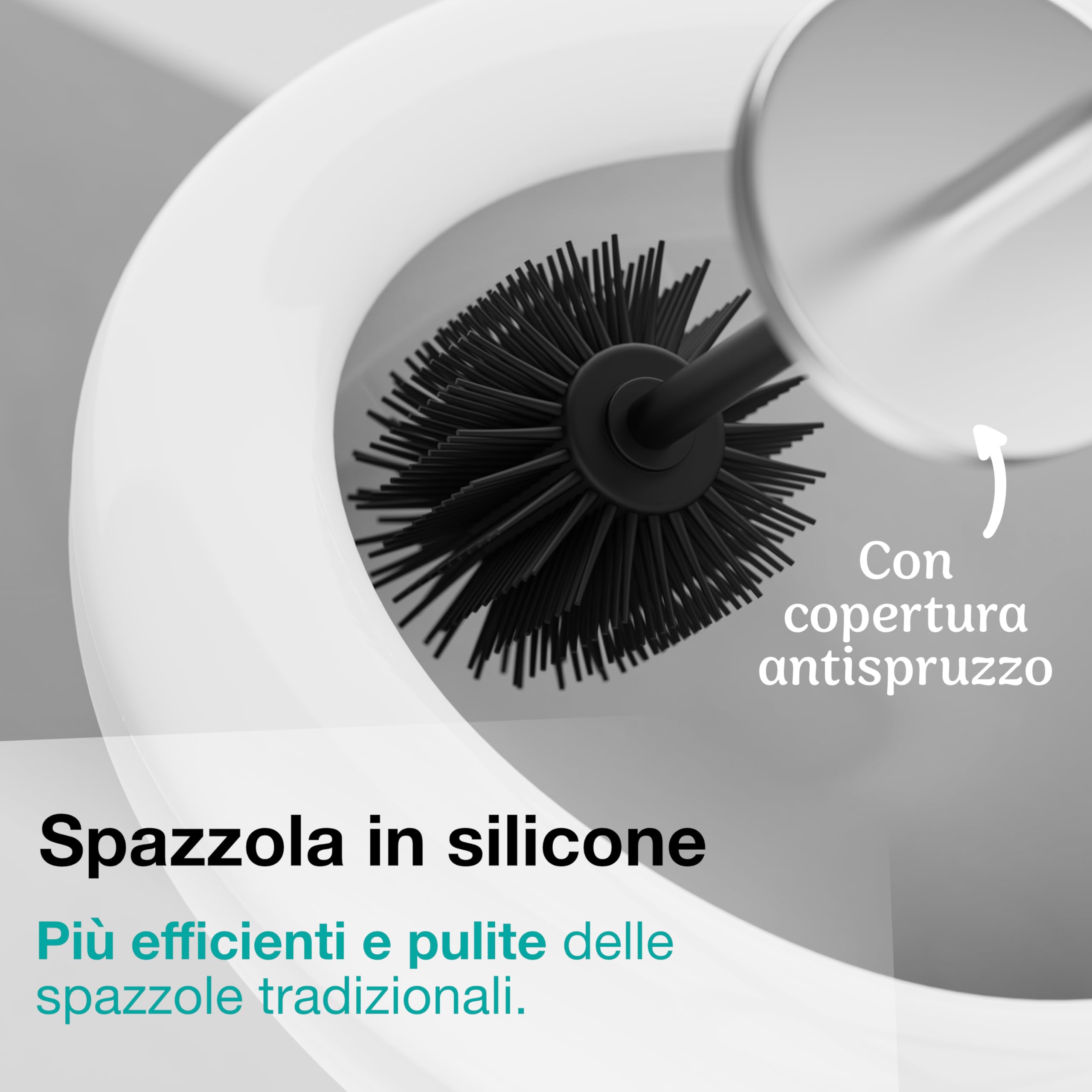 Scopino WC Sospeso - Scopino Silicone e Metallo - Nessuna Foratura - Montaggio a Parete con Adesivo o Vite - Acciaio Inox 304 - Porta Scopino Bagno WC - WC3611