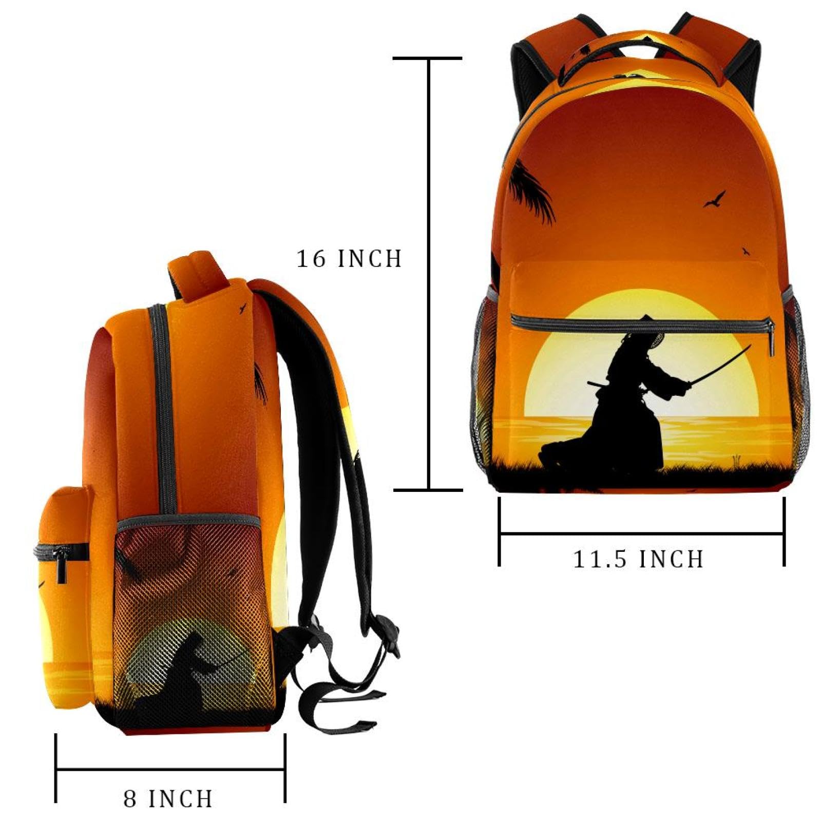 Kendo - Zaino da scuola con motivo spiaggia e sagoma di silhouette, per uomini e donne, borsa da viaggio con scomparti per laptop, leggera borsa per libri scolastici, zaino per scuola media