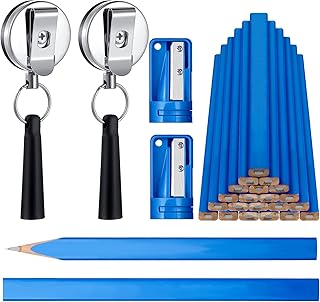 20 Pieces Carpenter Pencils Flat Pencils 2 Pieces Retractable Carpenter Pencil Holders 2 Pieces Carpenter Pencil Sharpeners Carpenter Pencils Cutter Marking Tool Set (Blue Cover, Black Refill)