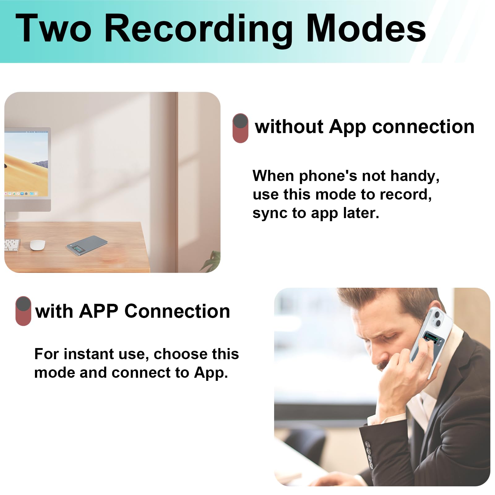 KI Digitales Diktiergerät - App-Steuerung, Transkription & Zusammenfassung mit AI-Technologie, 64GB Speicher, Audio-Recorder für Vorträge, Meetings, Anrufe,Grau