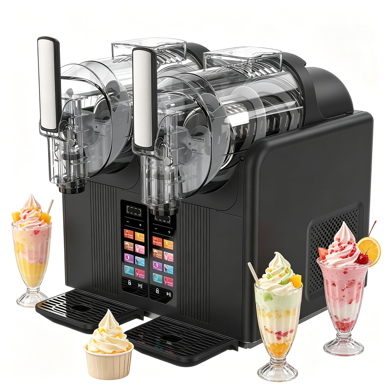 BANGBANGJI Dual Tank 2x2L Slushie Machine, Slushy Machine with 7 Presets Programs, Self Cleaning & Adjustable Temperature, for Making Freeze Margaritas, Milkshakes, Smoothies, Frappes Black
