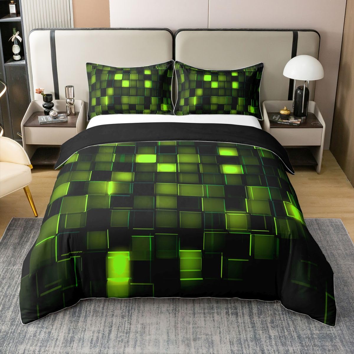 Housse de couette 100% coton douce anti-transpiration pour grand lit gamer pixel