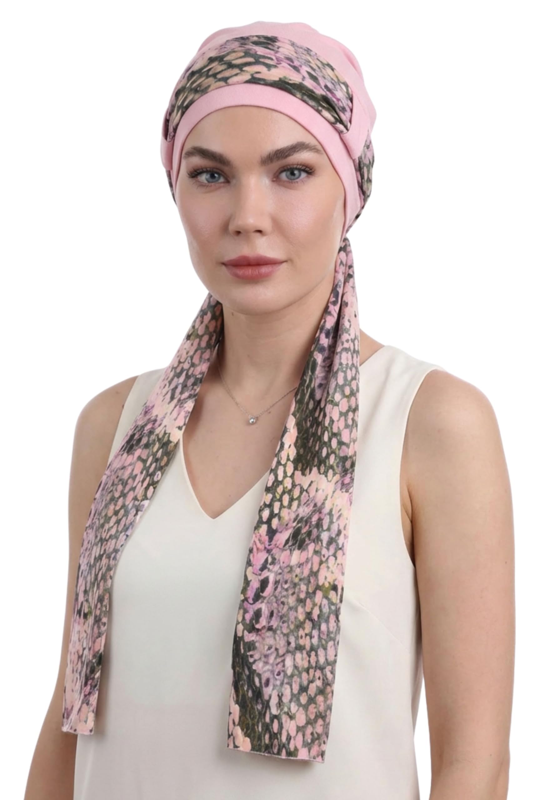 Deresina Headwear Women's Daisy Pattern 1 Deresina Empowerwrap Headscarf For — Bamboo Cap With Scarf For Hair Loss, Breathable Chemo Headwear For Sensitive Scalps, Full Coverage, One Size (Daisy Pattern 1)