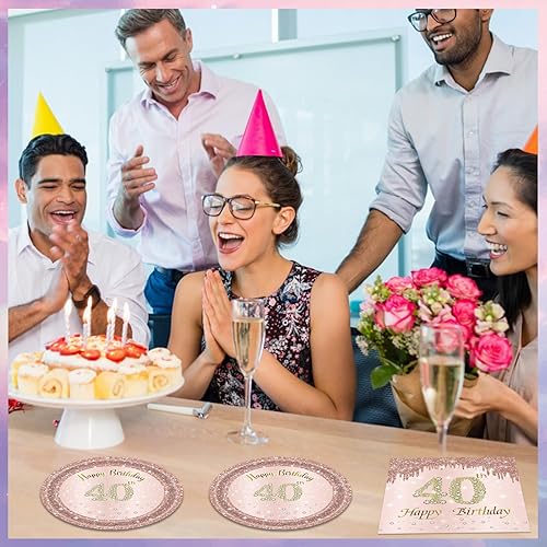 Miniatura 5 de Decoraciones de cumpleaños número 40 de oro rosa, decoraciones de cumpleaños de oro rosa 1985, suministros de cumpleaños de oro rosa, platos y