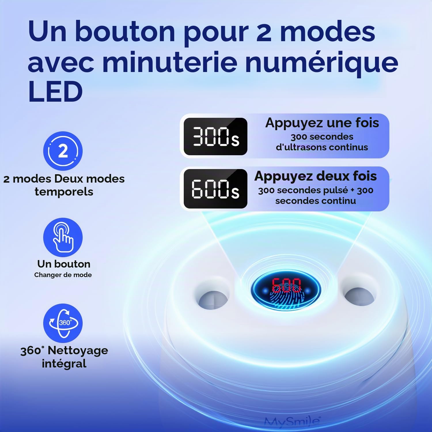 MySmile Nettoyeur de retenue à ultrasons 200ML 45 kHz avec minuterie numérique pour prothèses dentaires