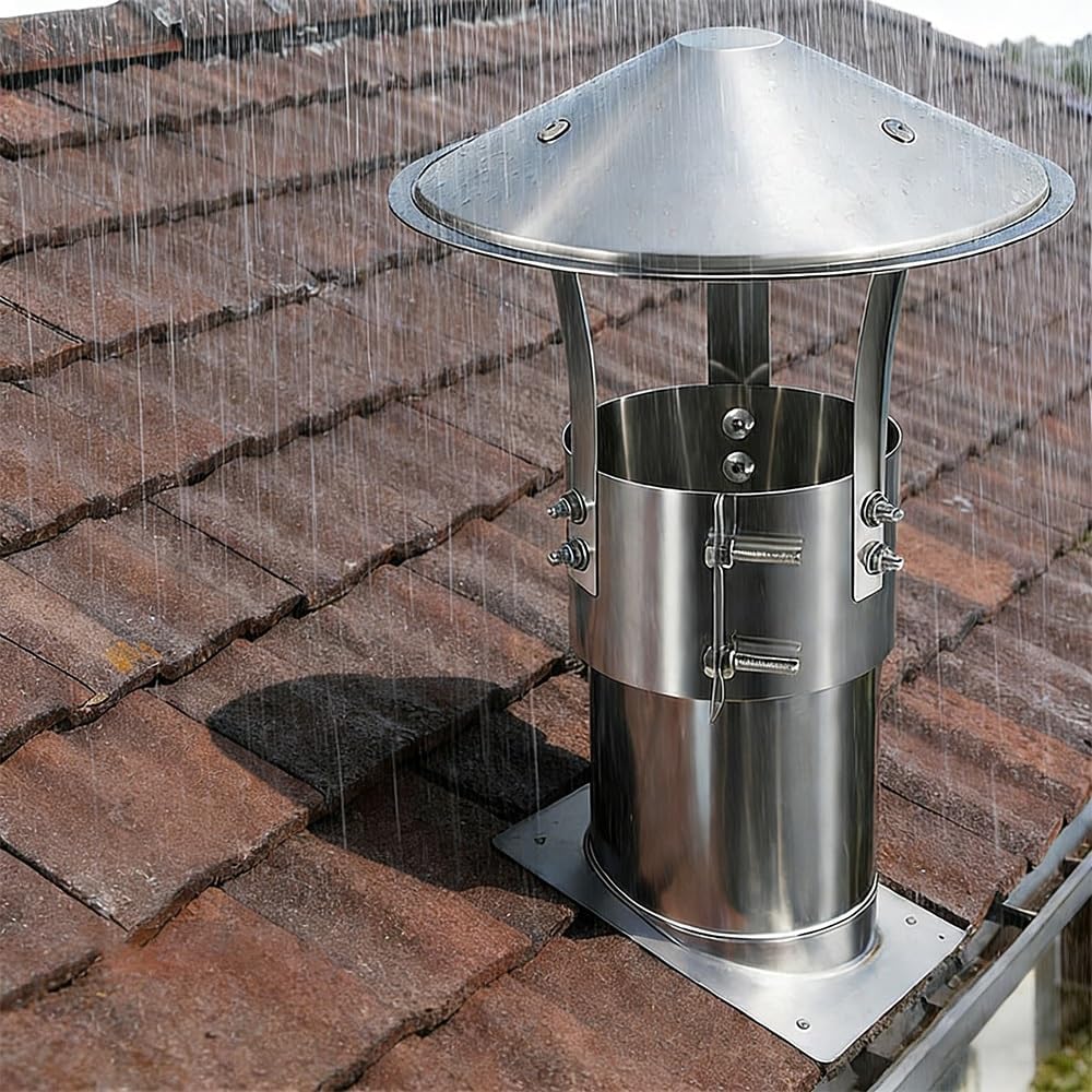 Chimney Cover Stainless Steel 304 Chimney Cap Rain Outside Exterior Stove Pipe Topper Adjustable Silver 75mm/3inch-315mm/12.4inch for Fireplace Flue Lid Roof Pipe(9.1in)
