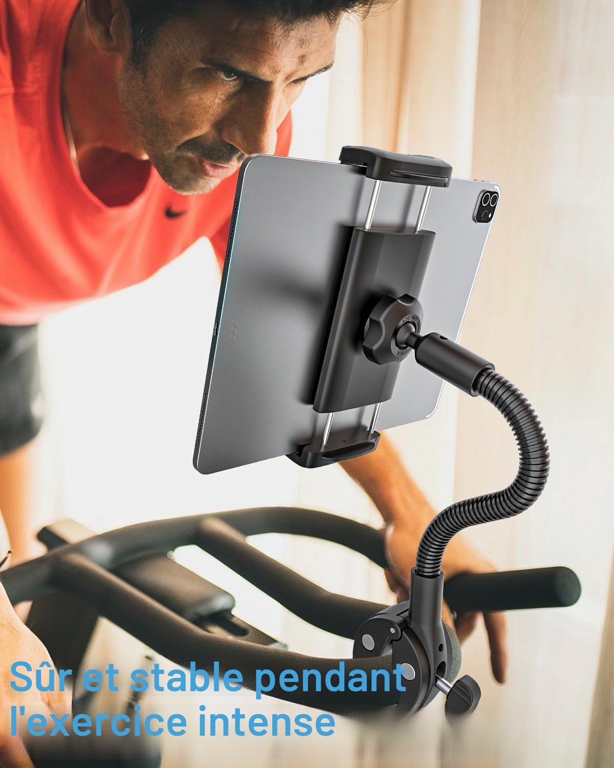 Support de tablette col de cygne pour fauteuil roulant, poussette, bateau, support de micro, tapis de course, vélo d'intérieur, collier de serrage de guidon de vélo, compatible avec iPad Pro