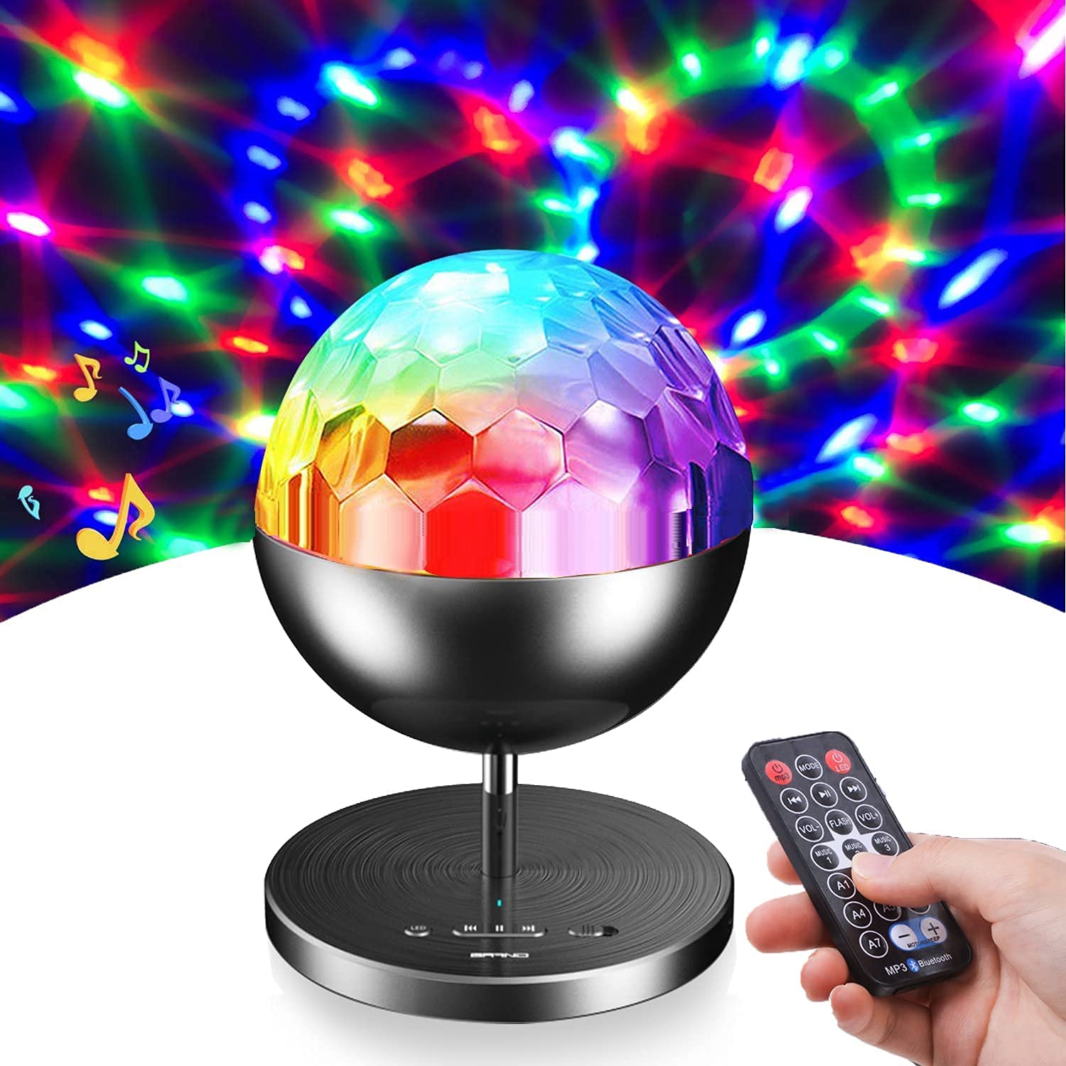 Disco Ball with Bluetooth Speaker, Portable Party Lights Sound Activated LED Strobe Dj Light for Car, Home, Parties, Birthday, Dance, Club, Pub, Xmas - Remote Control - Black