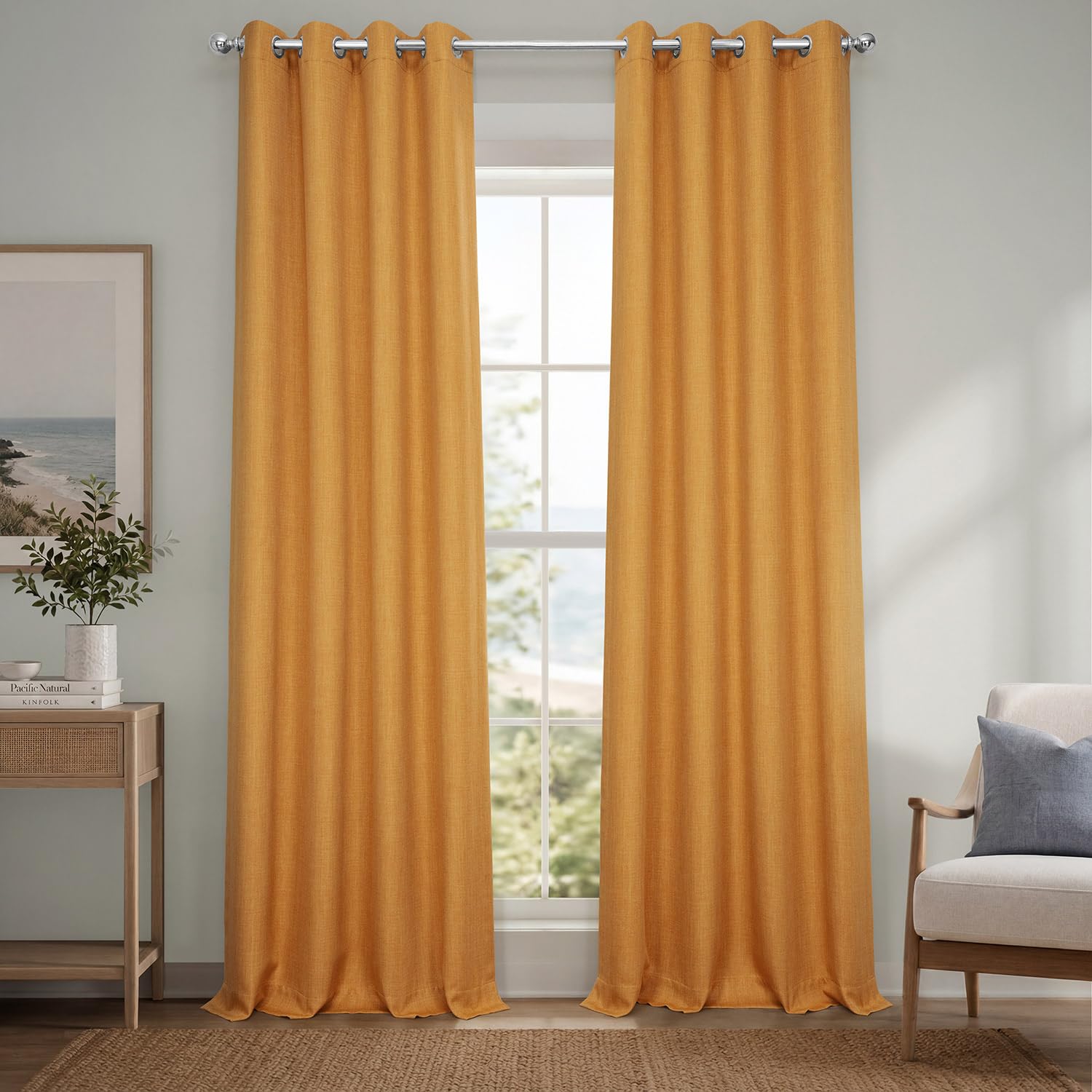 HPD Half Price Drapes Grommet Linen Curtains 108 Inches Long Room Darkening Curtains for Bedroom &amp; Living Room (1 Panel), 50W x 108L, Dandelion Gold