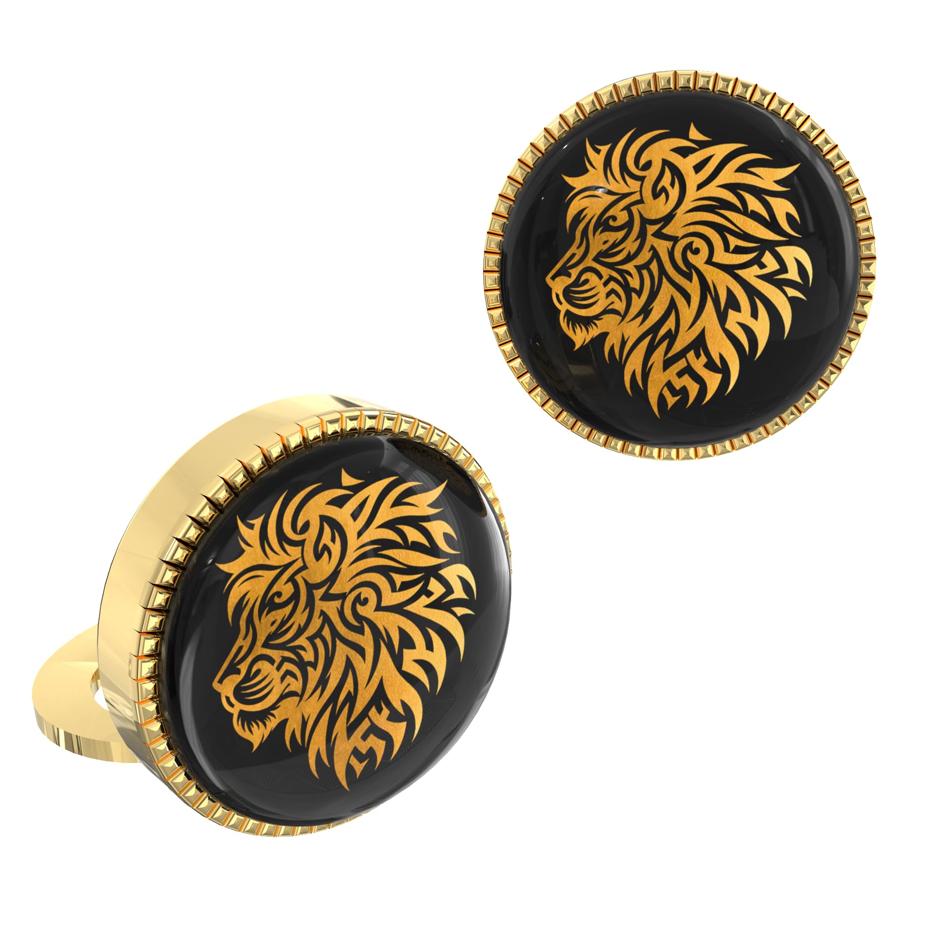 the smart buttons 18K Yellow Gold Colour Plated Lion Tribal Button Cover Cufflinks for Men – Bold Snap-on Shirt Accessory – Ideal Gift for Leaders, Weddings & Special Occasions-picture-40