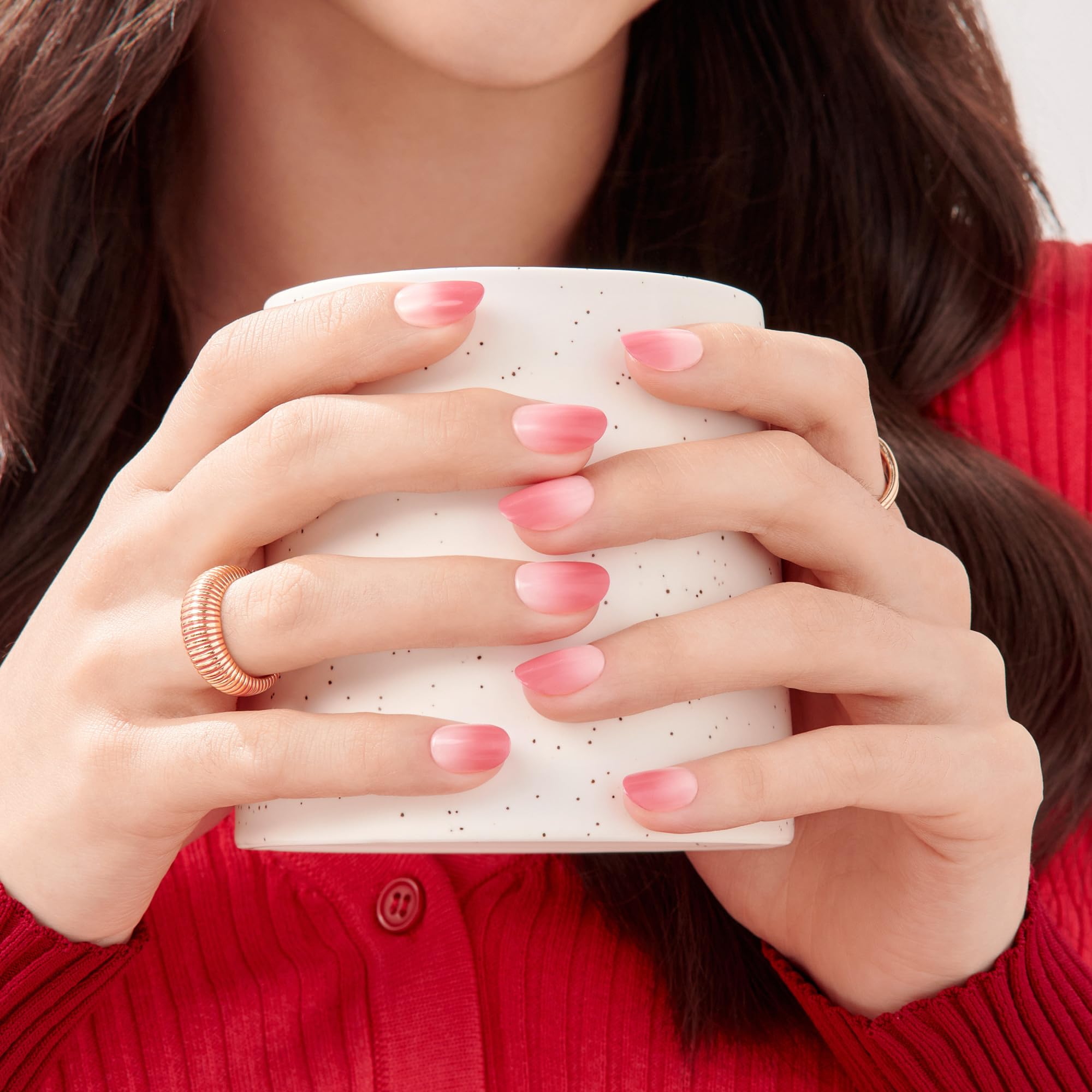 imPRESS Color Manicure, Samoprzylepne Paznokcie, Model "Beat The Heat", 30 Sztuk - Różowe Ombre/Baby Boomer, Krótki Owal (Bez Kleju, Gotowe w Minutę)