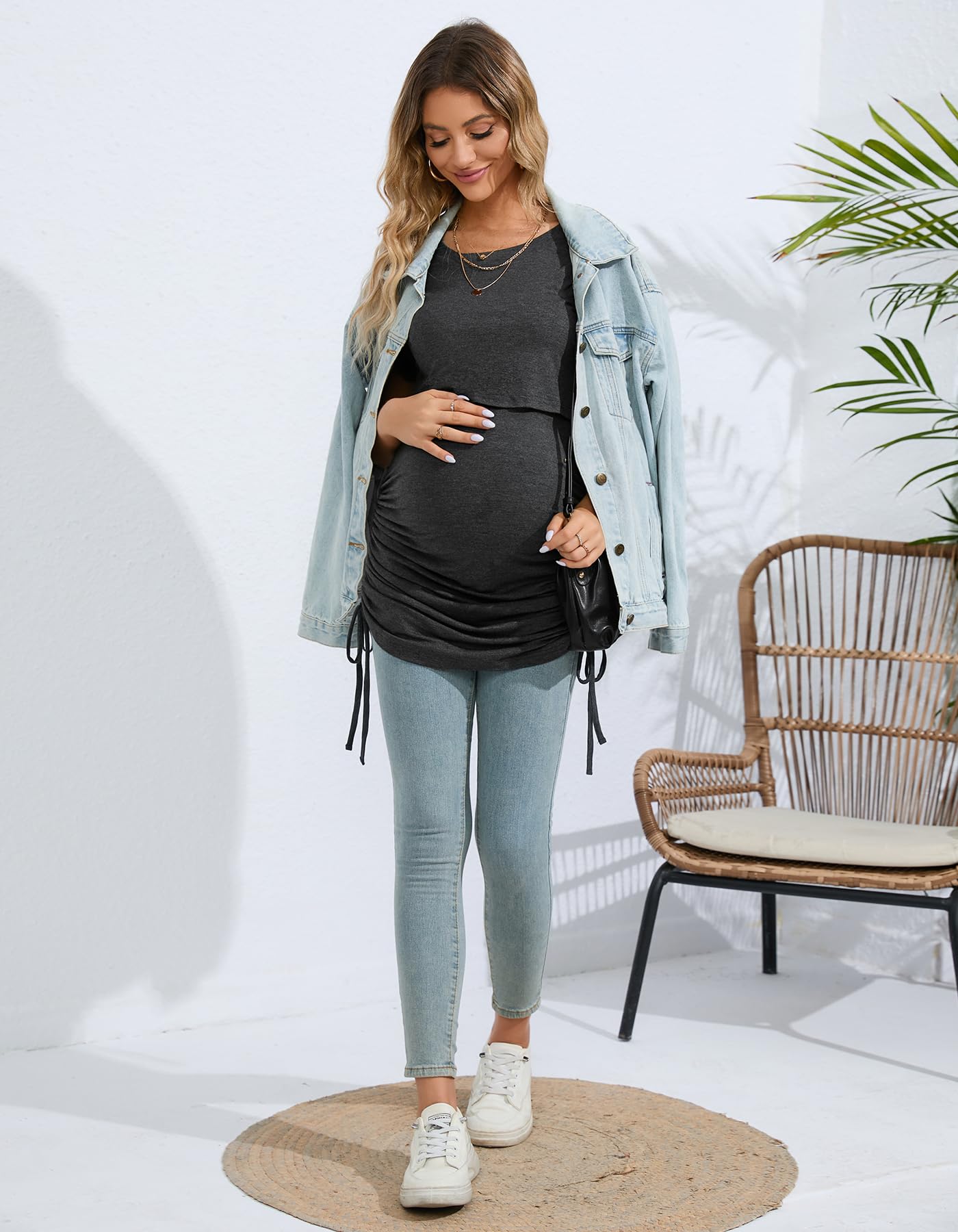 Sosolism Vestito Donna Allattamento Maniche Corte Abito Donna Allattamento Premaman Donna Estivo Casuale Gravidanza Abbigliamento maternità Top