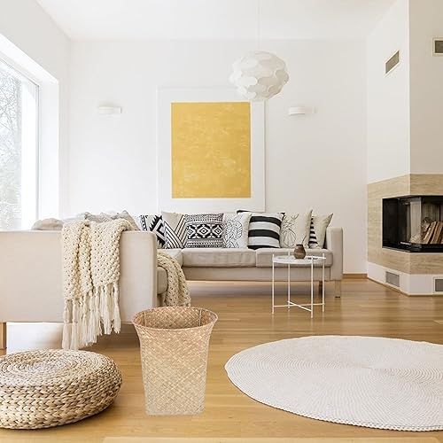 Miniatura 7 de Cabilock Organizador de almacenamiento bohemio redondo tejido papelero papelera de basura de papel, cesta de basura, cesta de basura natural para