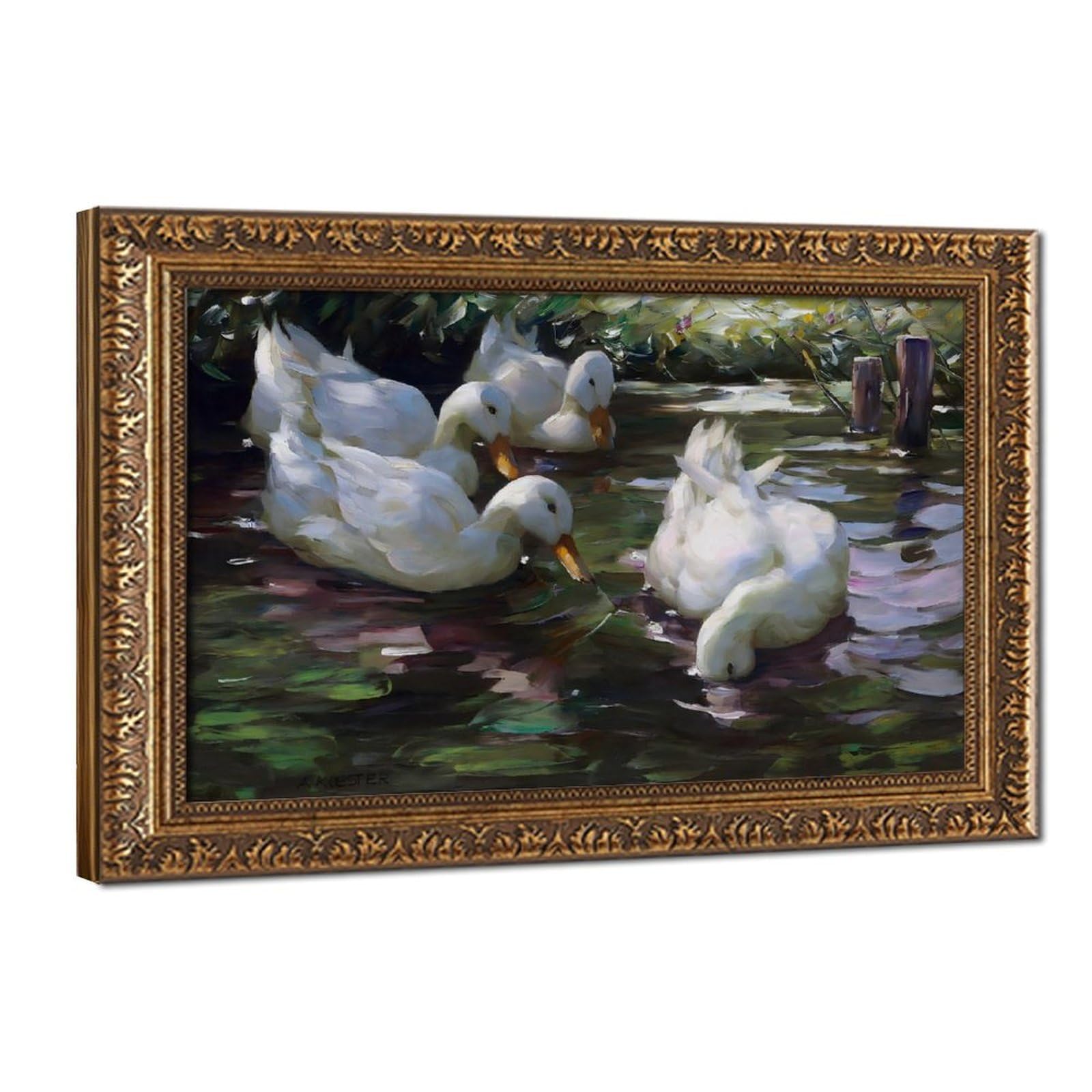 WCYB Four Ducks on The Pond by Alexander Max Koester Art Print Posters Prints Canvas Deco Paintings Wall Art Hangable Frame 20" L X 30" W